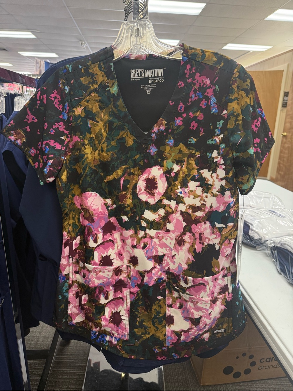 Grey's Anatomy Floral Scrub Top - Pink, Green & Black